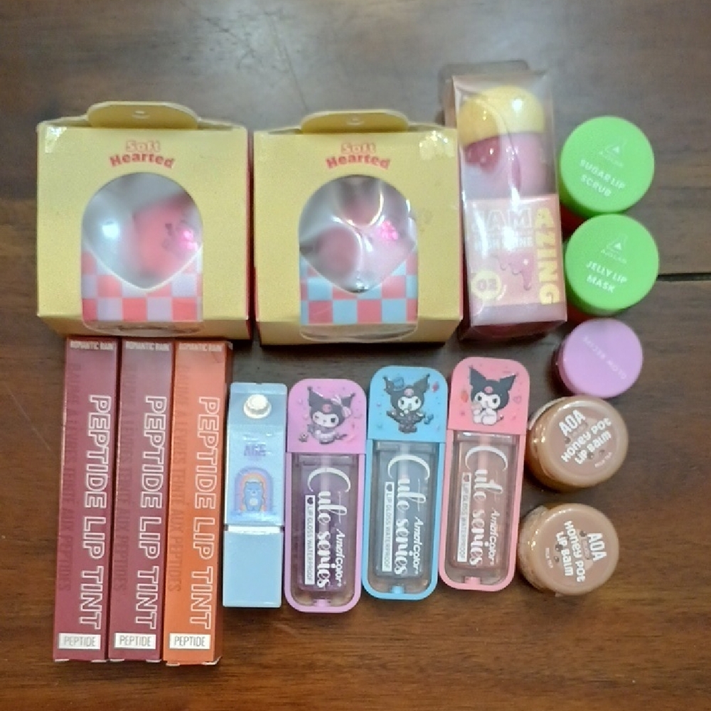 Makeup Bundle 15 Piece Peptide Lip Tint AOA Jelly Lip Mask Honey Pot Lip Balm